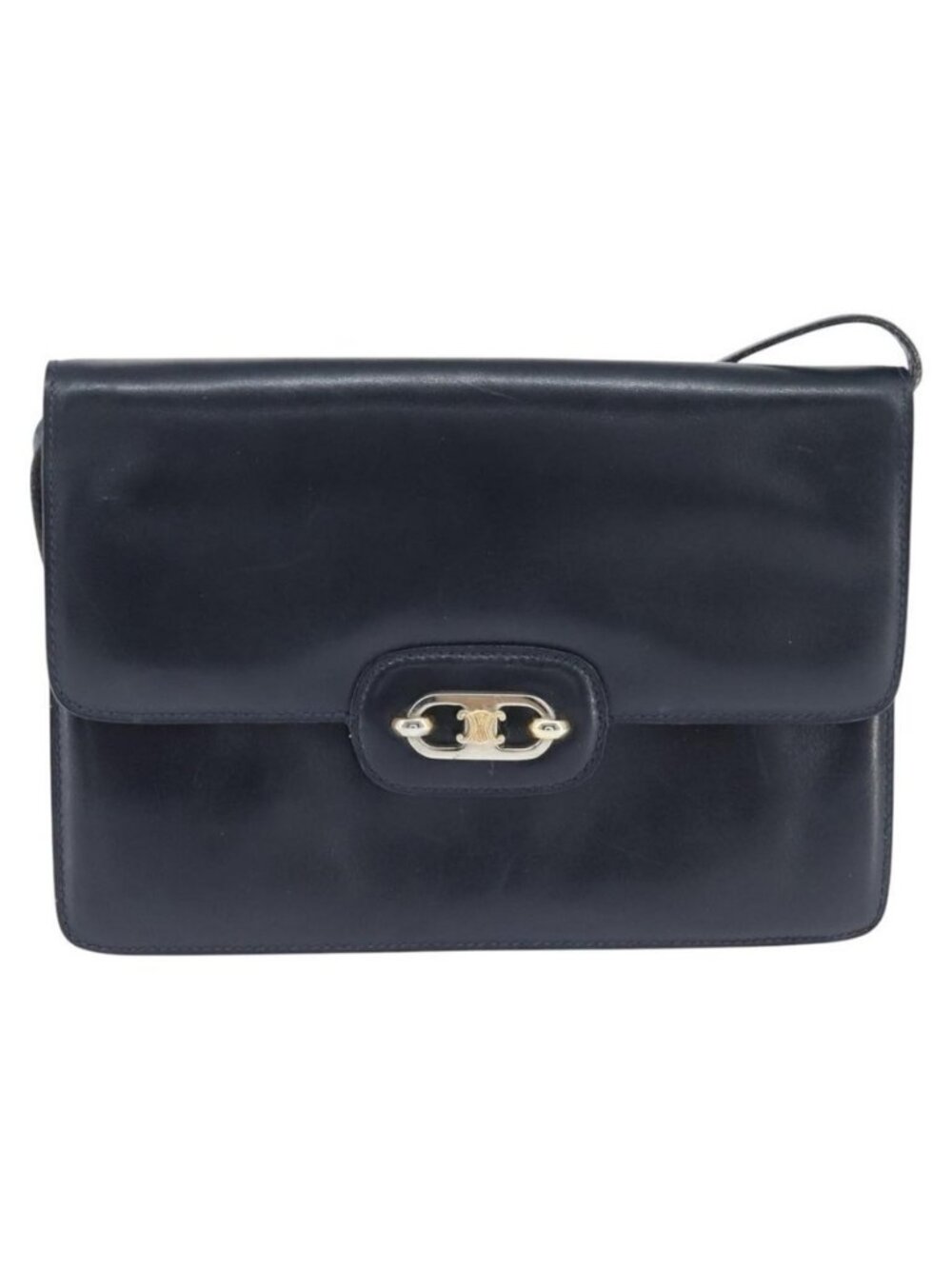 Authentic CELINE Shoulder Bag Leather Navy Gold - Picture 5 of 16